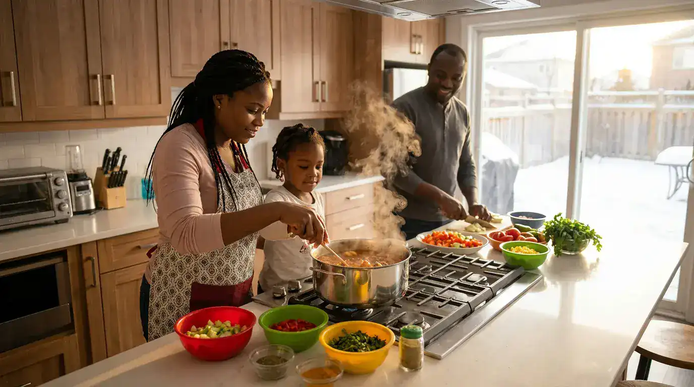 Family cooking together at IFA community event